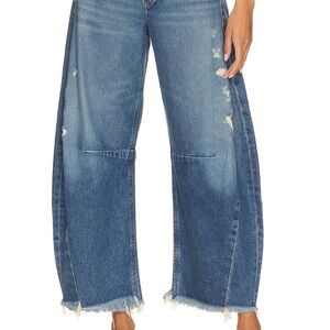 Citizens Of Humanity Blue Flare Wide Leg Jeans with High Waist and Raw Hem